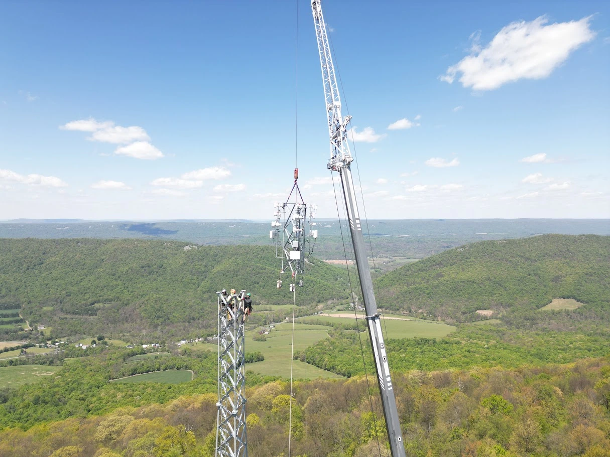 Upward Broadband tower overlooking rural Pennsylvania